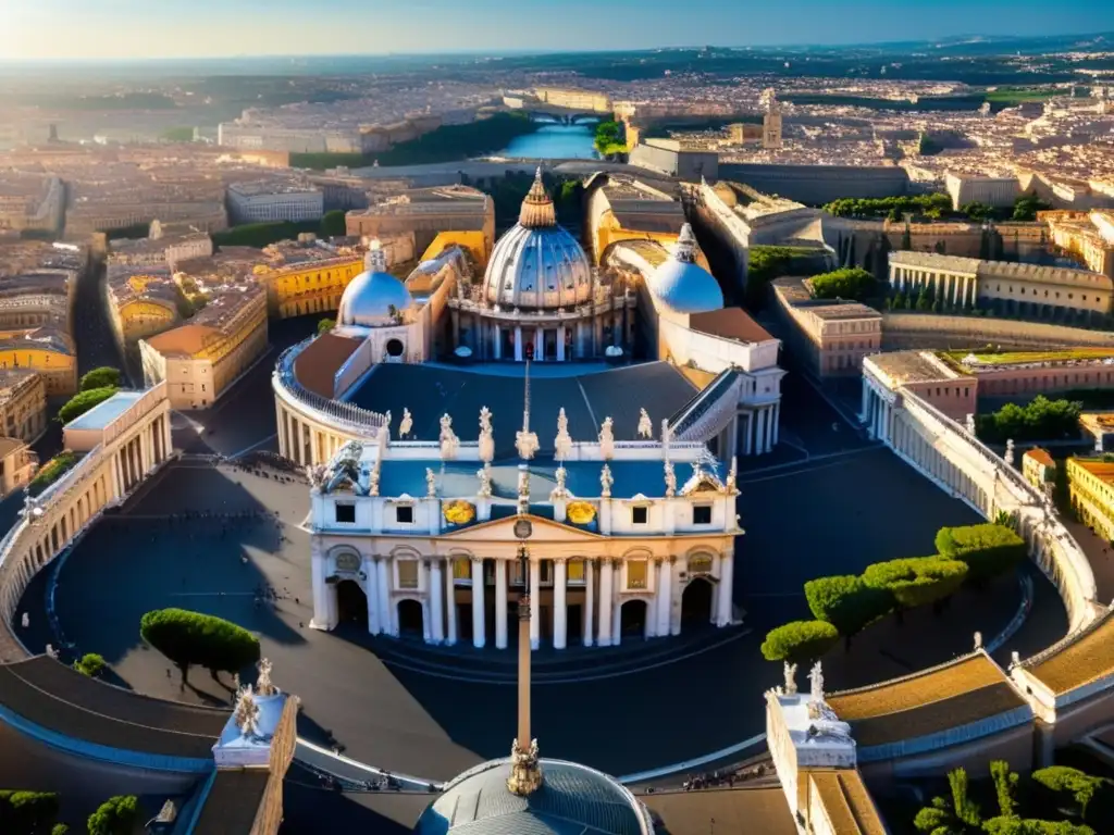 Desde lo alto, la majestuosidad de la Ciudad del Vaticano en Europa se revela con la icónica Basílica de San Pedro y sus alrededores históricos