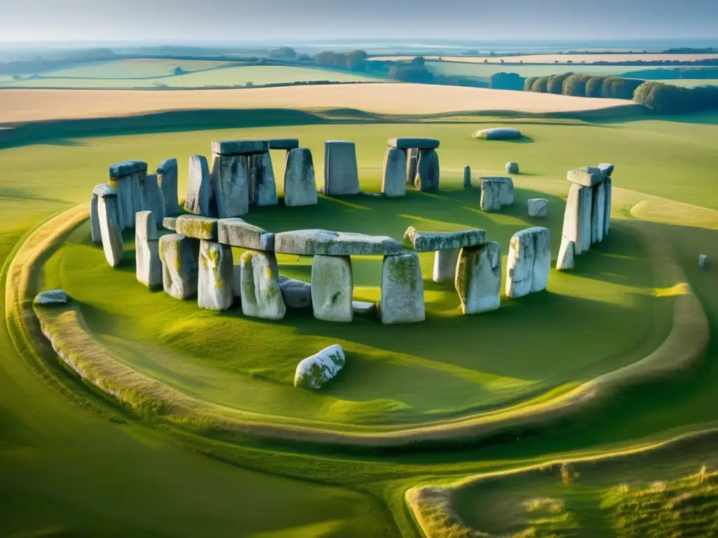 Desde las alturas, Stonehenge emerge con sus misteriosas piedras, capturando su enigma prehistórico