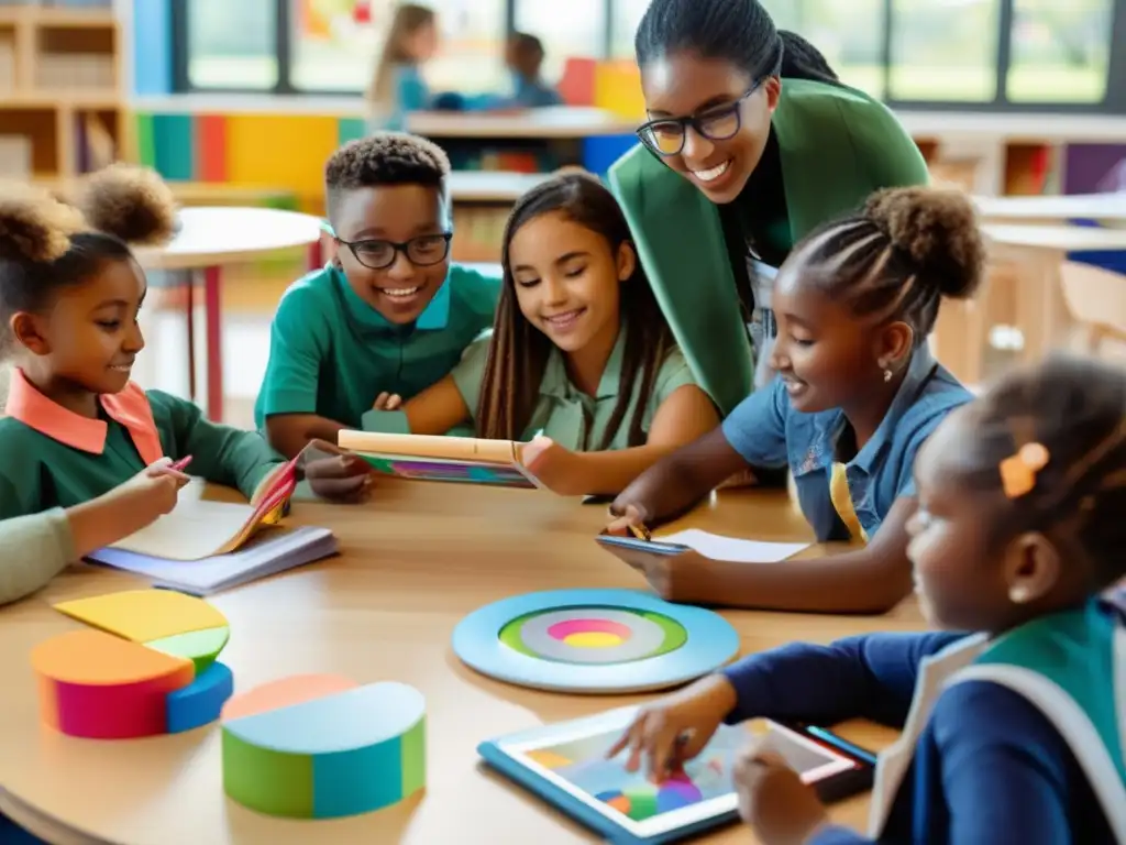 Un ambiente vibrante y moderno donde estudiantes diversos participan en tutorías especializadas en Diseño Universal para el Aprendizaje