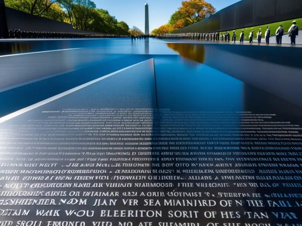 Un ángulo dramático muestra el Memorial de Veteranos de Vietnam en Washington D