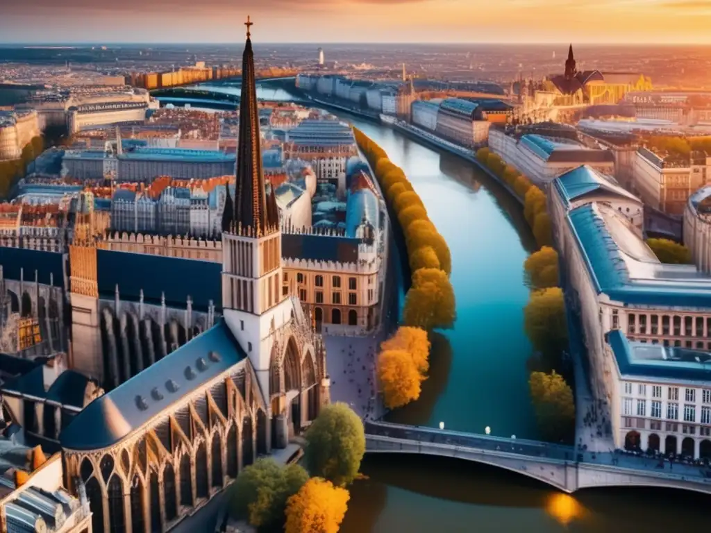 Desde las antiguas calles empedradas hasta los rascacielos modernos, una ciudad europea bulliciosa se muestra en todo su esplendor al atardecer