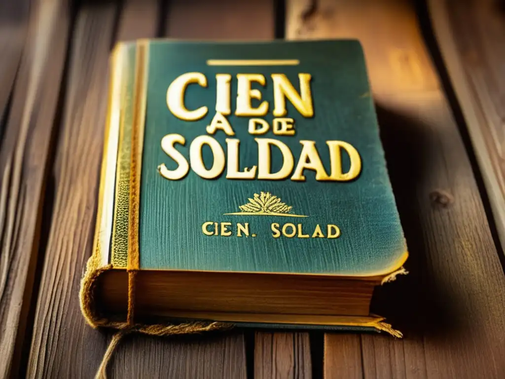 Un antiguo libro de 'Cien años de soledad' con anotaciones en los márgenes, sobre una mesa de madera iluminada por una luz cálida