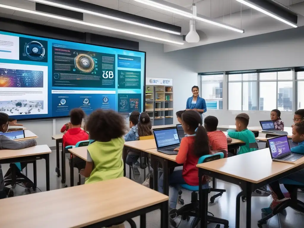Clase de robótica personalizada: estudiantes entusiasmados aprendiendo en un aula moderna Una asombrosa imagen ultradetallada en 8k muestra un aula moderna con estudiantes participando en tutorías de robótica educativa personalizadas