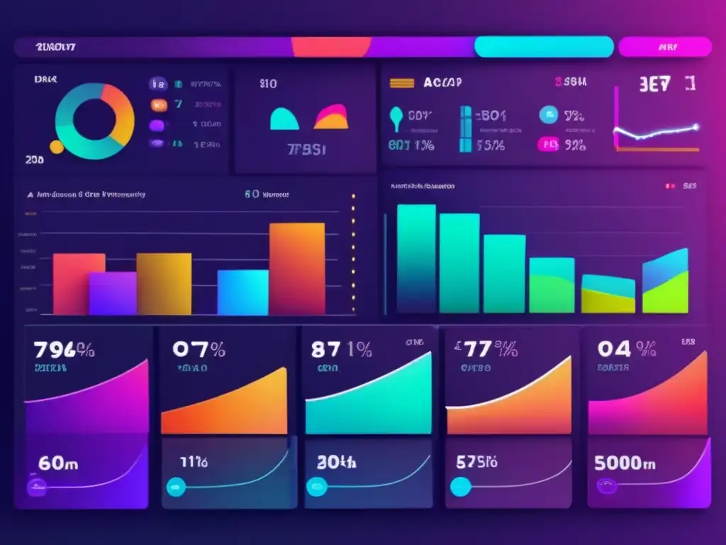 Un asombroso panel de visualización de datos en 8k ultradetallado, con gráficos, tablas y herramientas de análisis estadístico