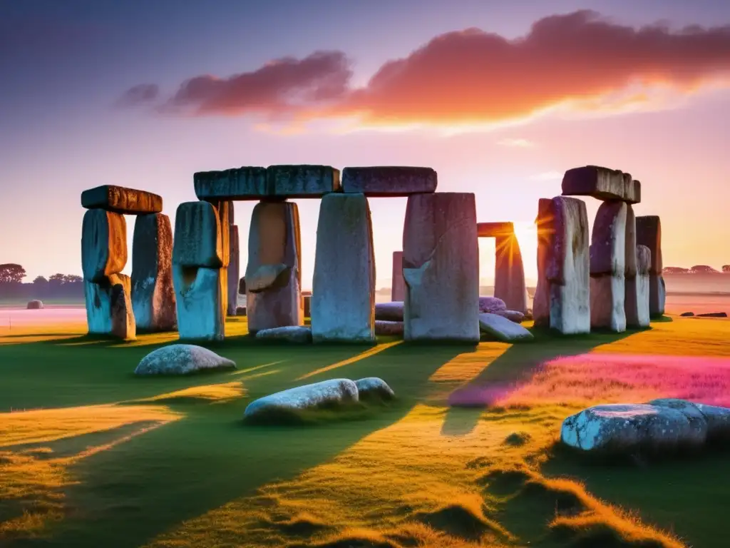 Un atardecer mágico baña Stonehenge en un resplandor dorado mientras las sombras se alargan