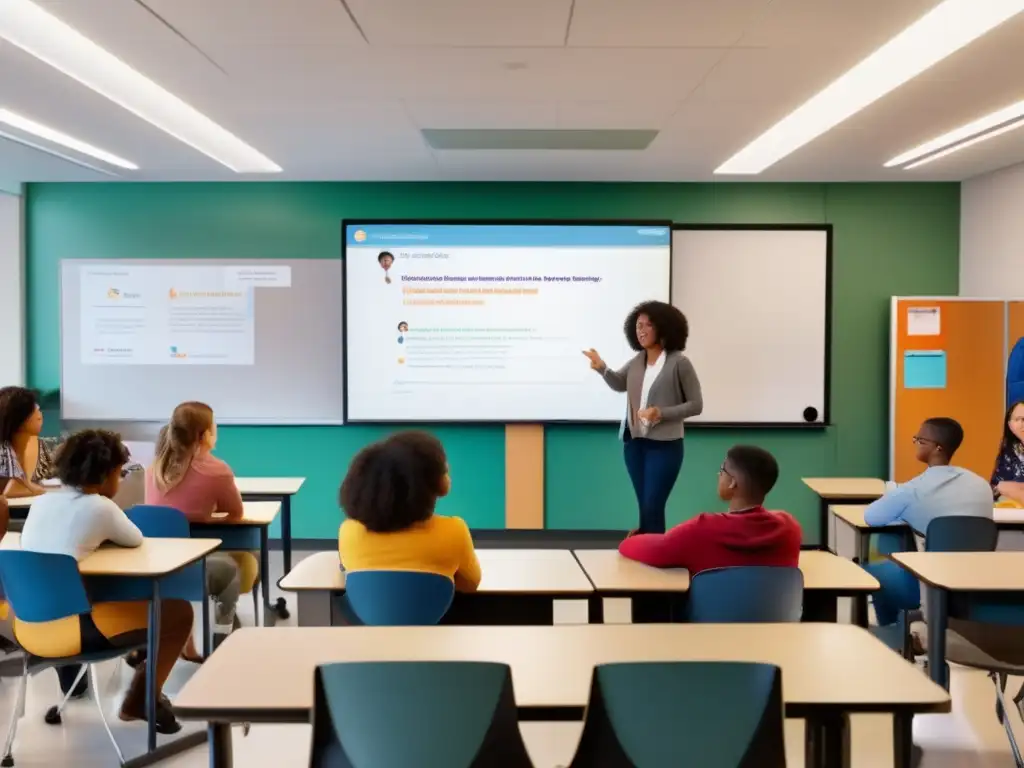 Un aula inclusiva y tecnológica donde estudiantes de diferentes edades y etnias participan activamente en estrategias educativas TDAH y neurociencia