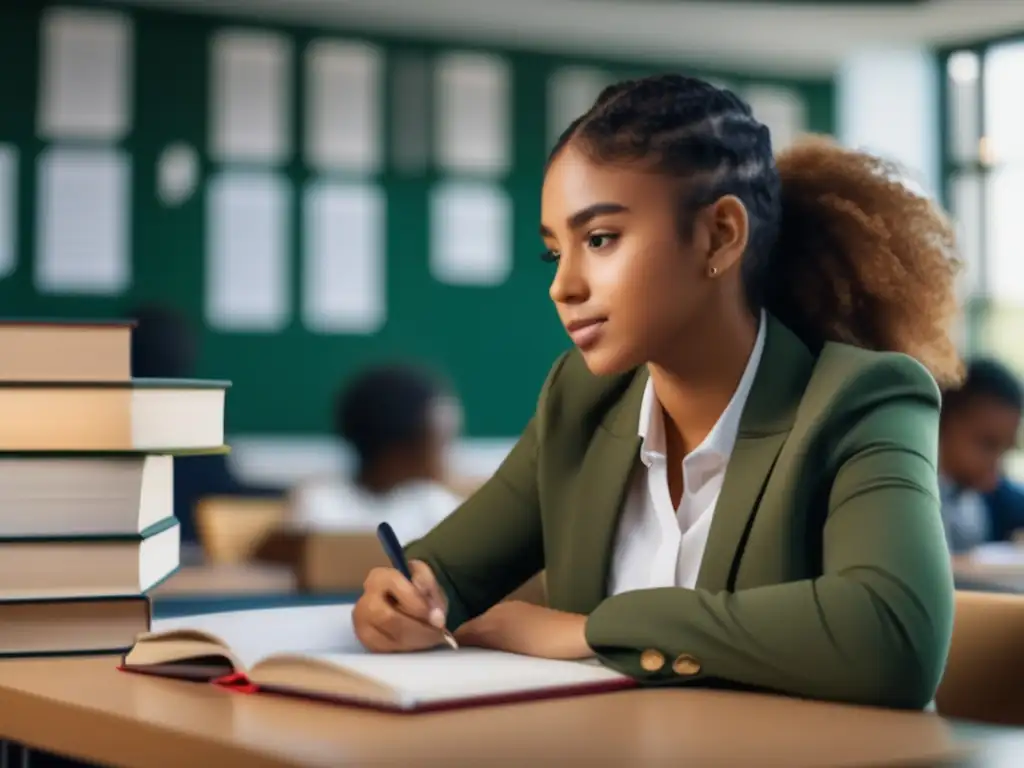 En un aula moderna, una estudiante se encuentra en una tutoría especializada