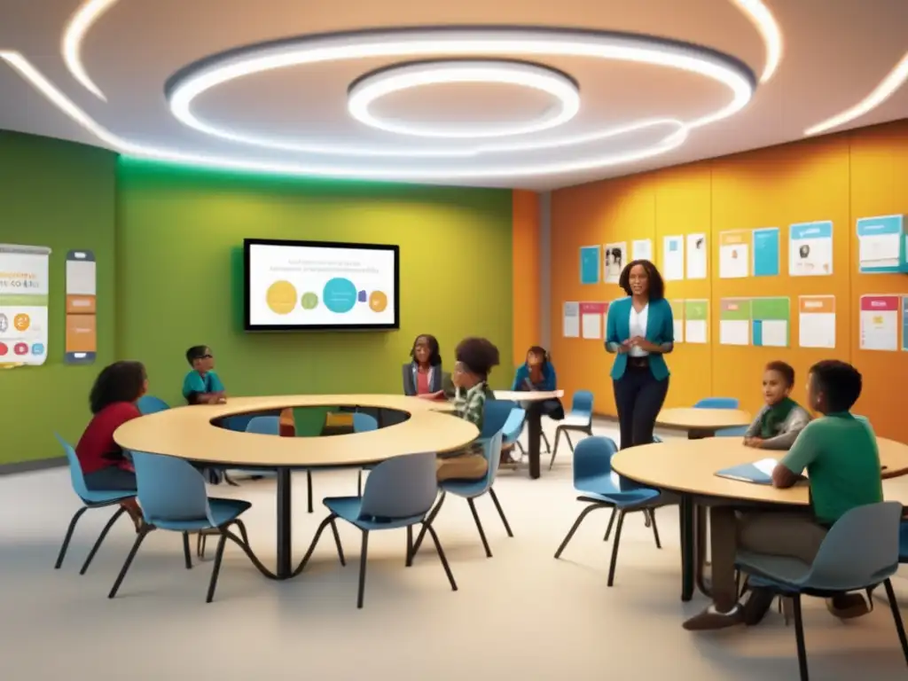 Un aula moderna y luminosa con muebles ergonómicos en disposición circular