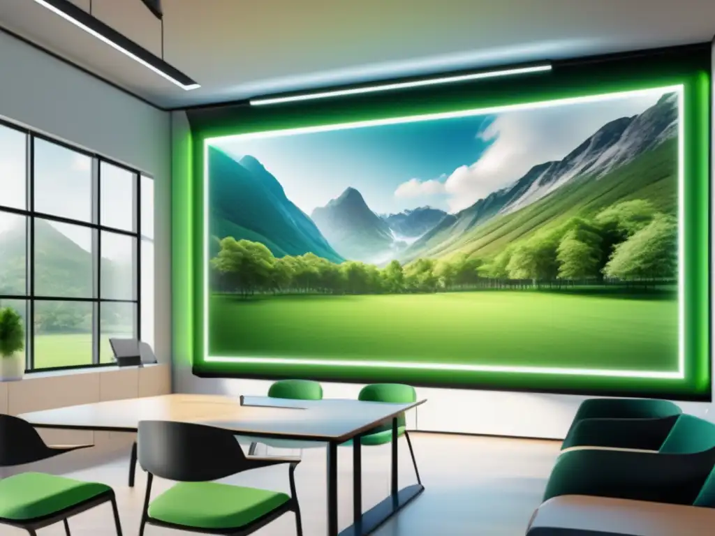 Innovadora y colaborativa aula virtual con vista panorámica (60 caracteres) Un aula virtual moderna y espaciosa, con tecnología de vanguardia y estudiantes colaborando en un proyecto multidisciplinario