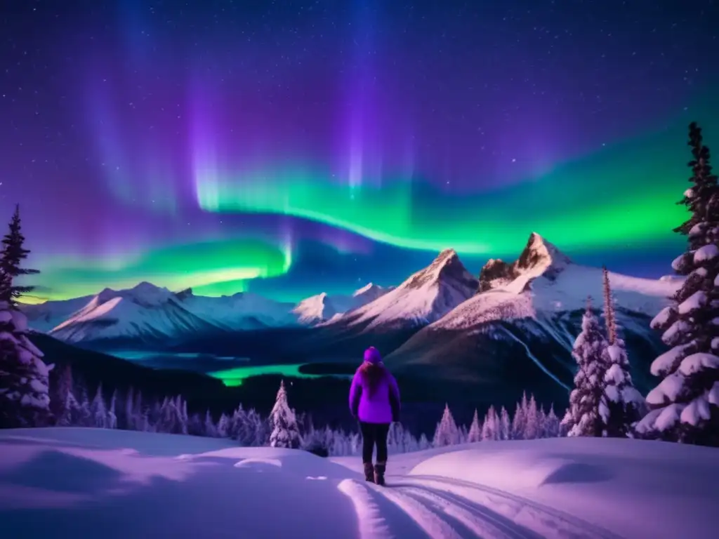 La aurora boreal danza sobre la noche estrellada, creando una atmósfera mágica y única