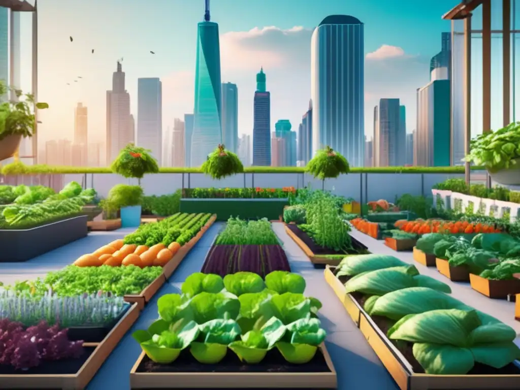 Un jardín en la azotea muestra la armonía entre la naturaleza y la vida urbana, resaltando los beneficios de la agricultura urbana