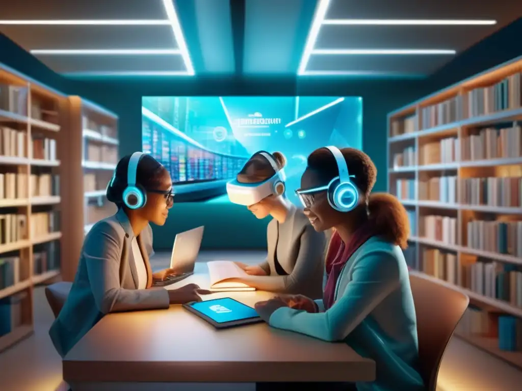 Los beneficios de la realidad aumentada en bibliotecas: una escena vibrante y futurista