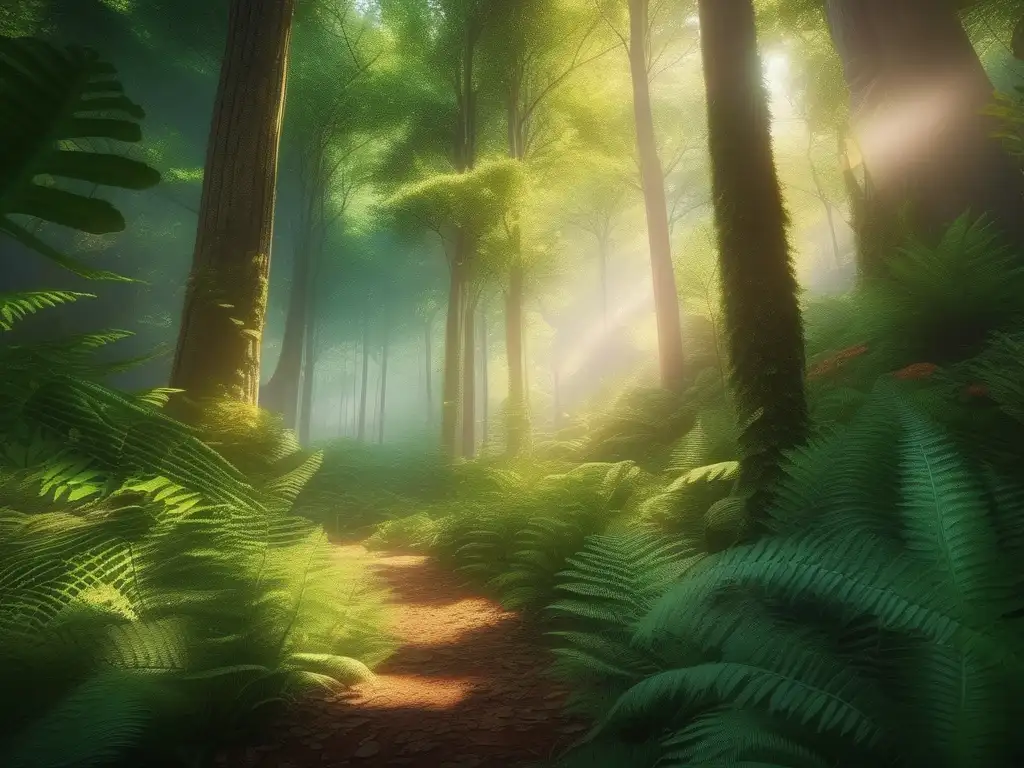 Un bosque vibrante se extiende hasta donde alcanza la vista, con una exuberante vegetación verde