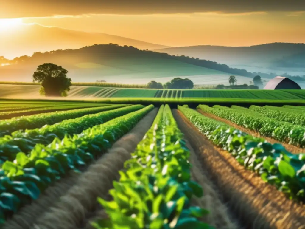 Un campo exuberante y verde se despliega ante nuestros ojos, con cultivos vibrantes que se alzan sanos y altos