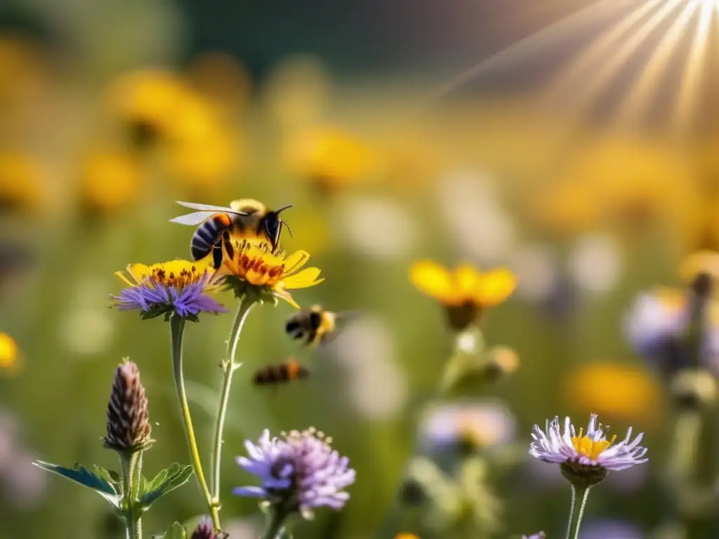 Un campo lleno de coloridas flores silvestres es visitado por abejas en esta imagen 8K detallada