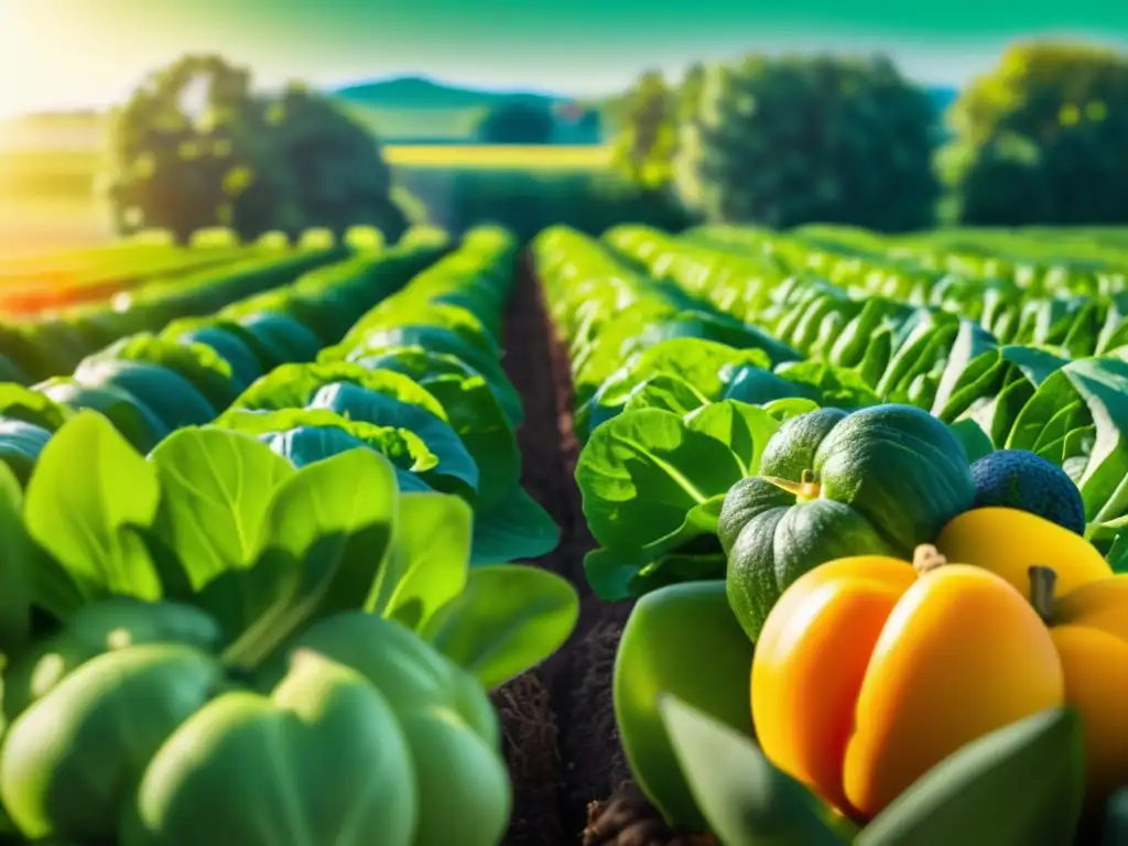 Un campo verde exuberante, lleno de cultivos vibrantes y saludables