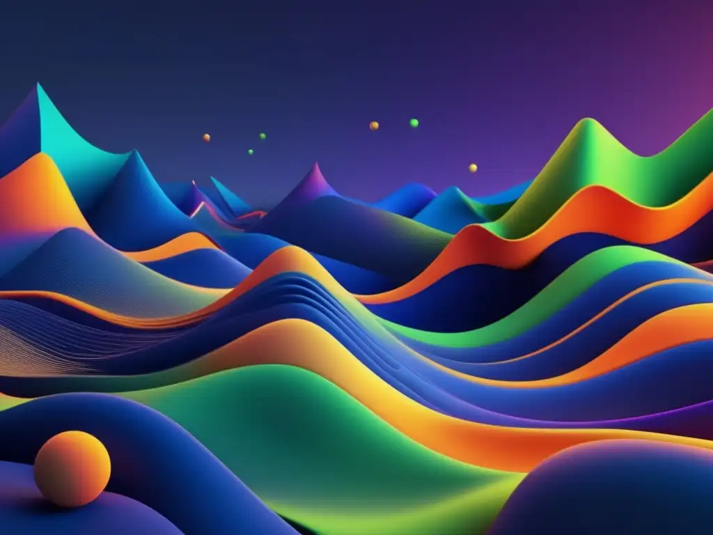 Un cautivador paisaje matemático abstracto en 8k despliega ante tus ojos una sinfonía de formas geométricas intrincadas