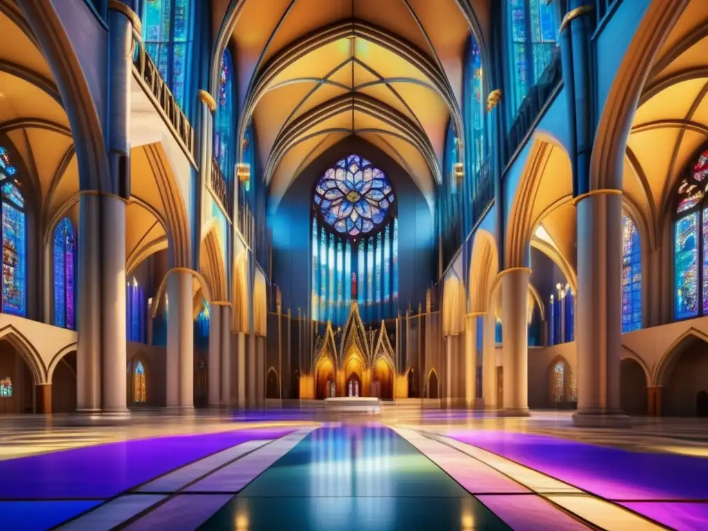 Una cautivadora imagen en 8k que muestra una impresionante catedral moderna bañada en suave luz dorada