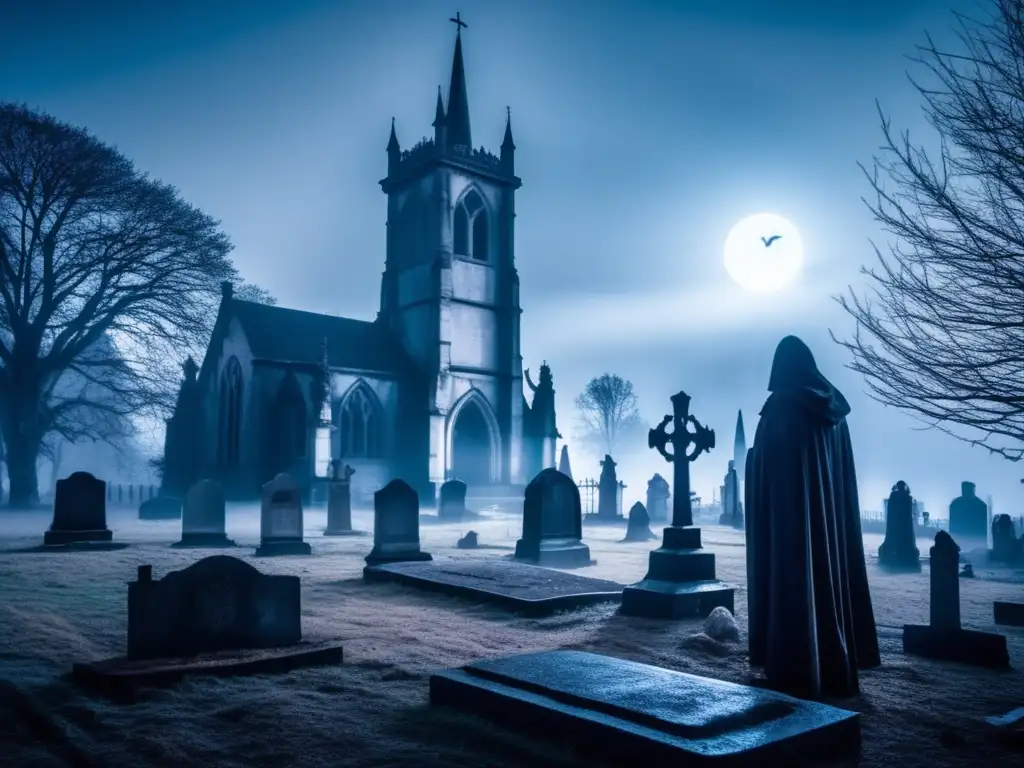 Un cementerio lúgubre en la penumbra de la luna