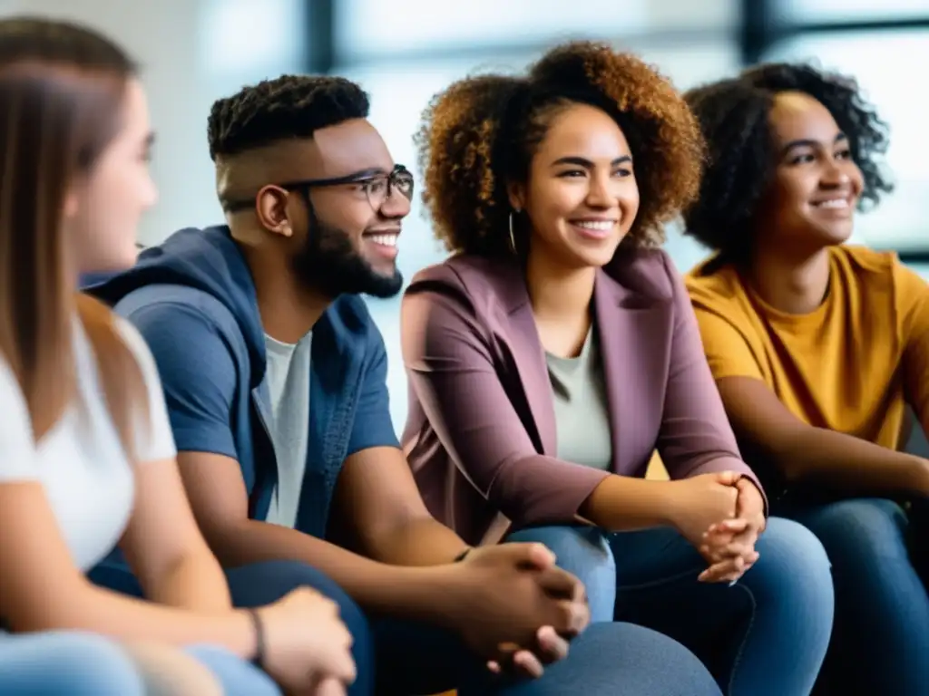 Un círculo de estudiantes diversos, inmersos en una conversación profunda