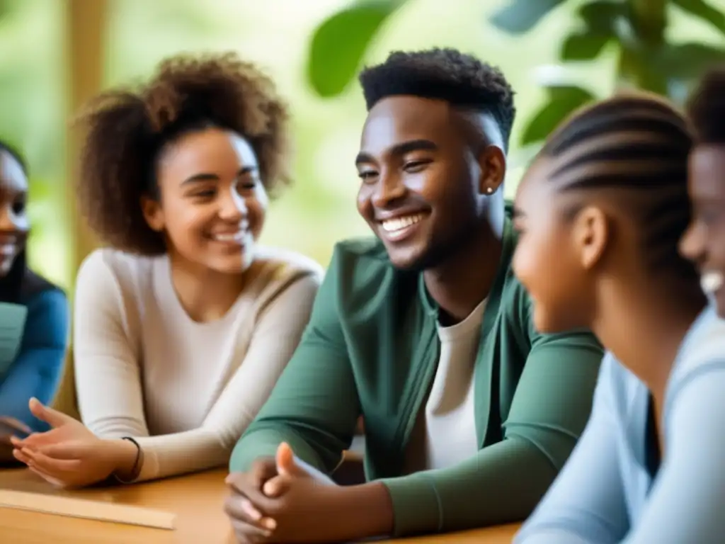 Un círculo de estudiantes diversos se reúne en una sesión de tutoría relajada y llena de apoyo