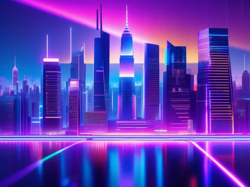 Una ciudad futurista en 8k, con rascacielos de ecuaciones matemáticas luminosas