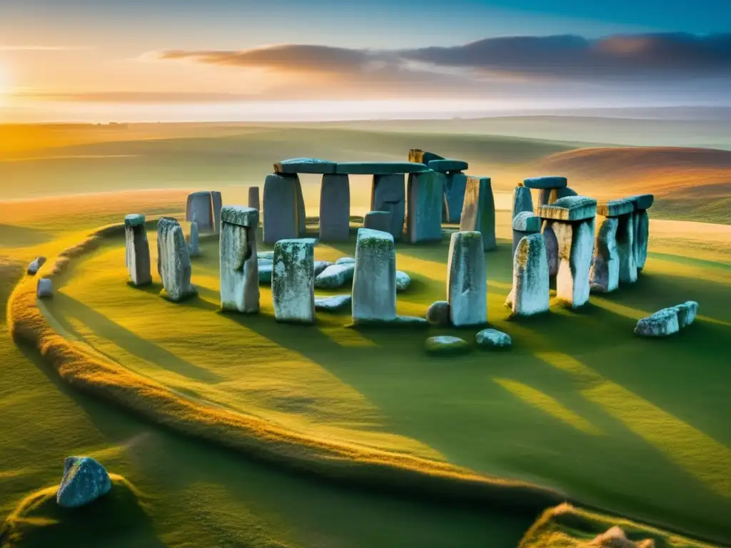 Desde arriba, Stonehenge se alza en contraste con el cielo al atardecer, revelando su enigma prehistórico