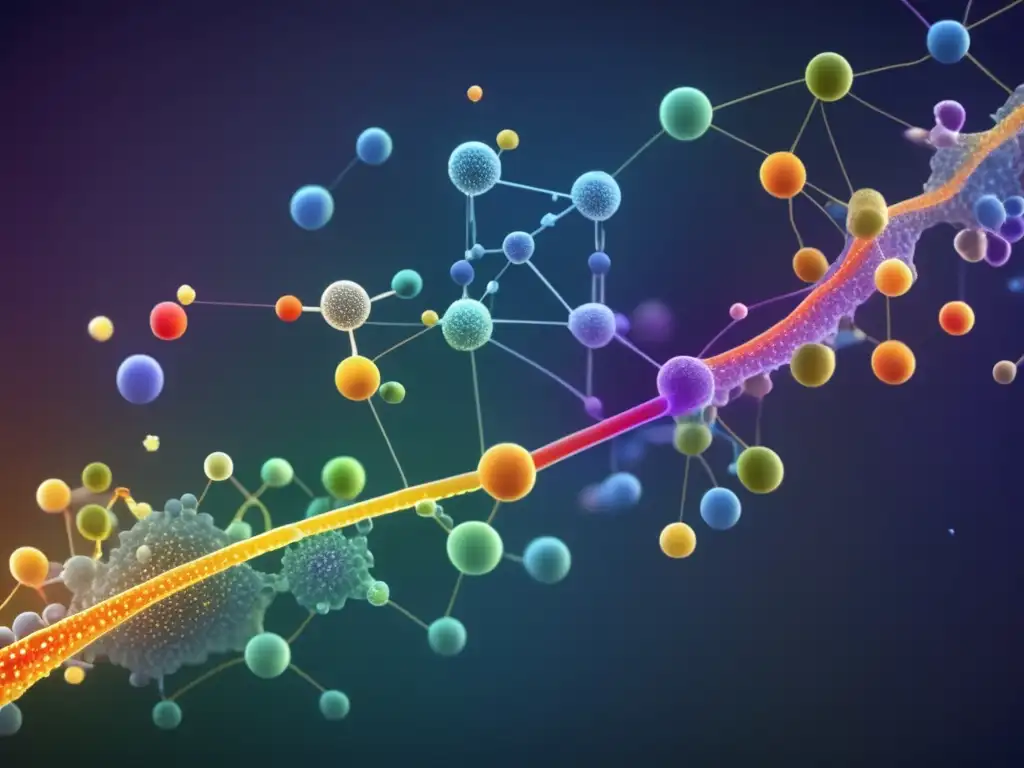 Un detallado camino de señalización celular en una imagen 8k, mostrando la complejidad de la comunicación molecular