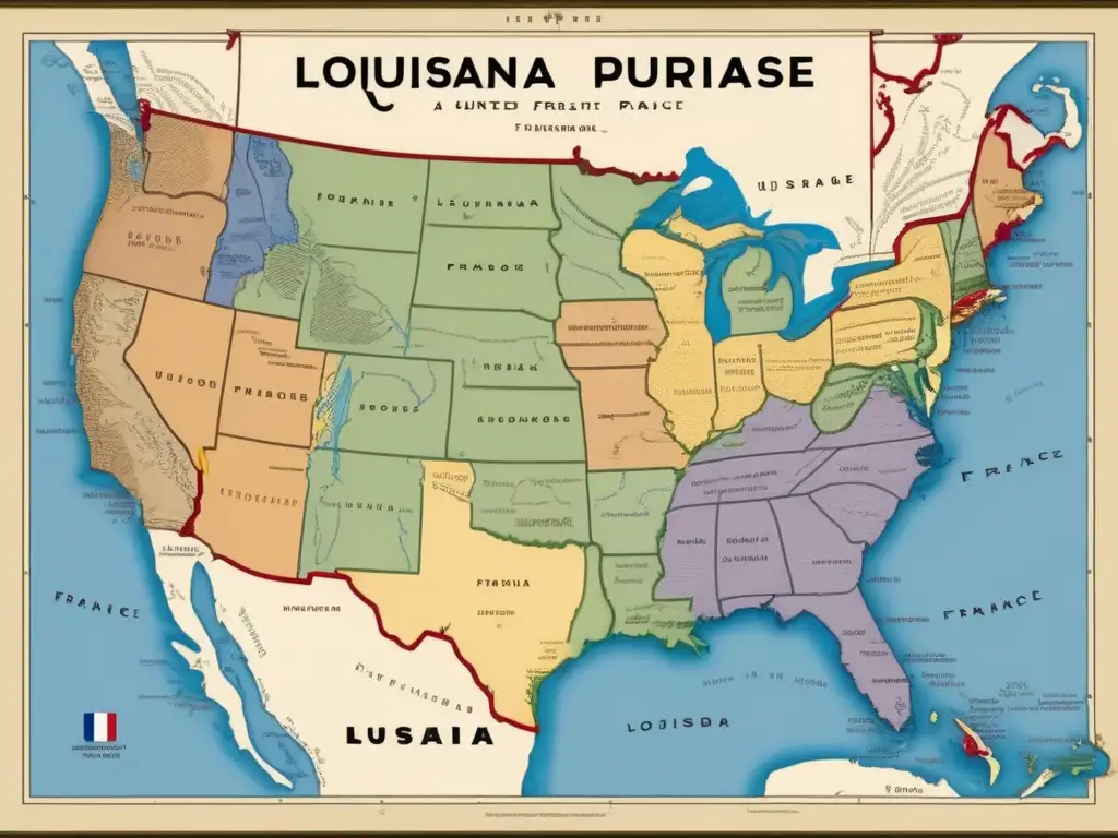 Un detallado mapa en 8k de la Compra de Louisiana, resaltando la expansión de EE