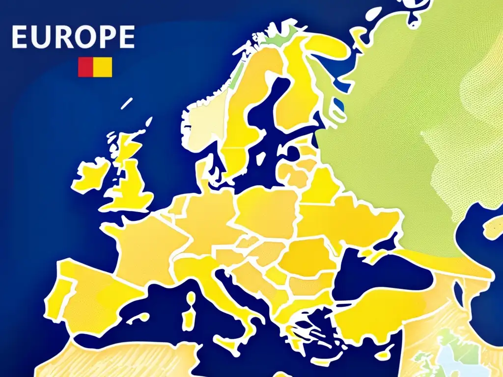 Un detallado mapa de Europa con patrones e intrincados diseños resaltando la interconexión de los países europeos y sus lazos económicos