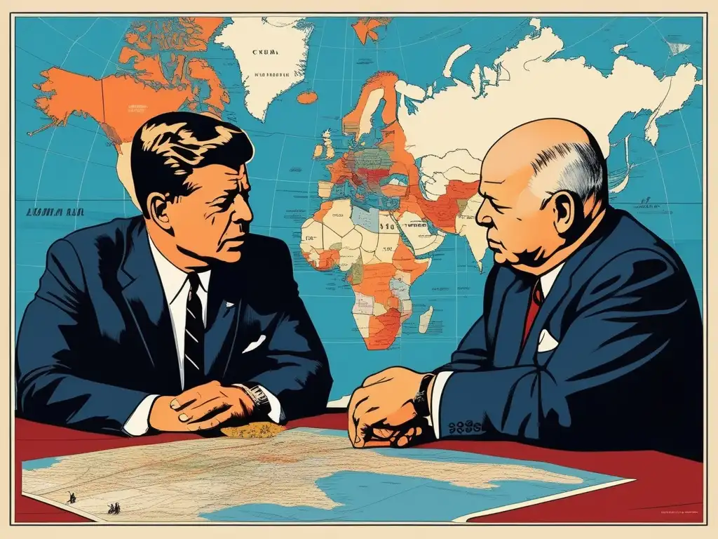 En una ilustración digital de alta resolución, Kennedy y Krushchev se enfrentan en la crisis de misiles en Cuba