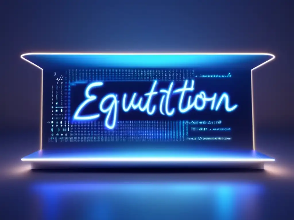 Una ecuación matemática en elegante caligrafía, proyectada en una pantalla holográfica futurista