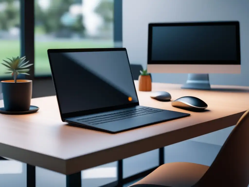 Escritorio moderno para estudiantes: 8k de detalle y estilo Un elegante y moderno escritorio para estudiantes con herramientas de gestión del tiempo, como una laptop de alta gama y una agenda