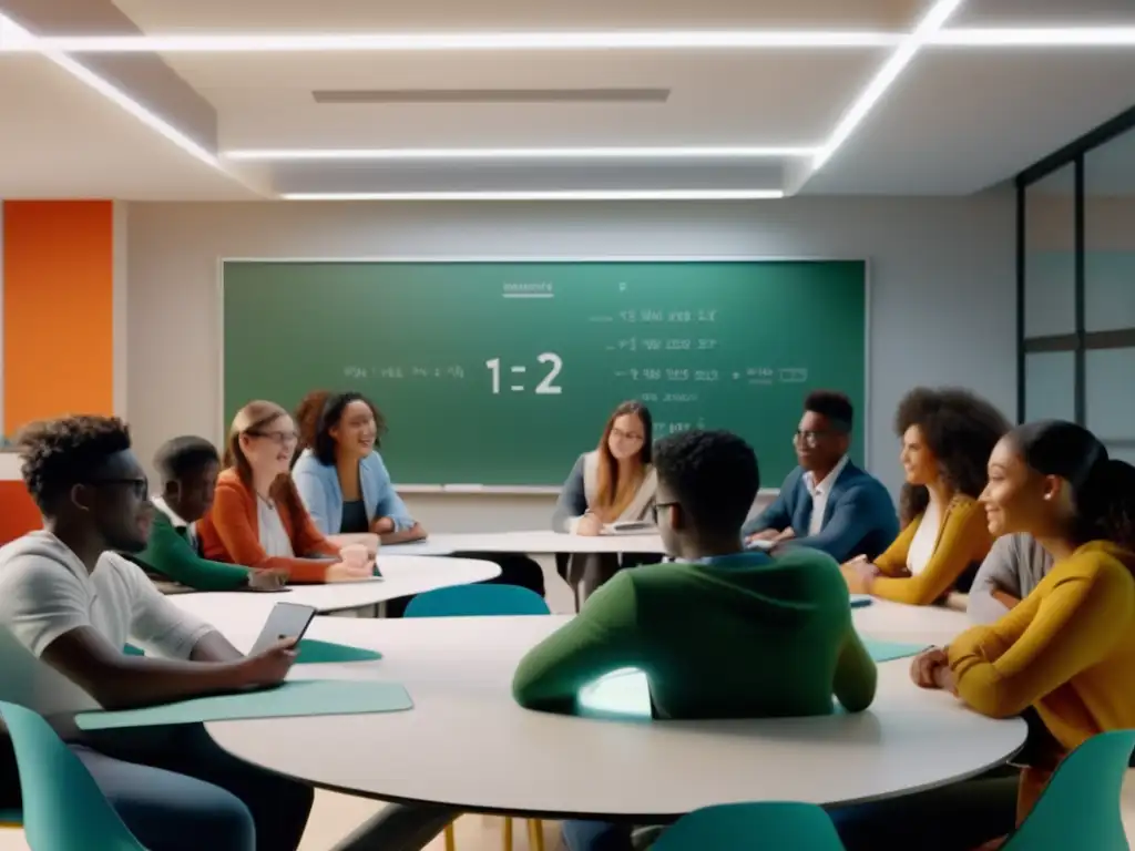 Un emocionante encuentro de estudiantes en una moderna aula de matemáticas