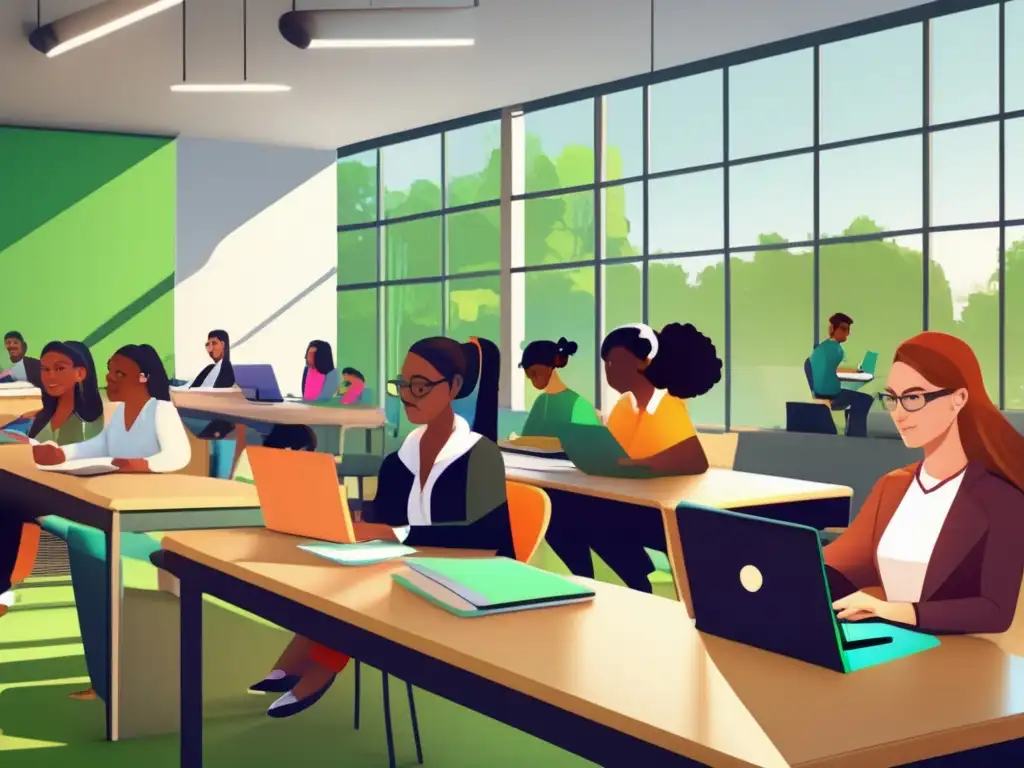 Una enérgica y moderna imagen que muestra a estudiantes diversos participando activamente en una sesión de tutoría especializada