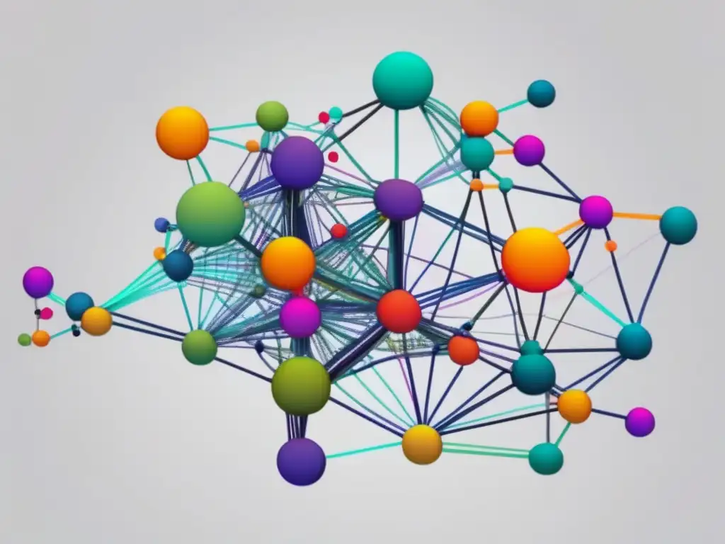 Un enigmático y vibrante laberinto de conexiones ilumina la imagen, representando la complejidad de la teoría de grafos