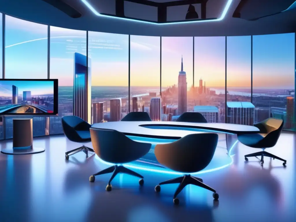 Un fascinante aula virtual futurista en 8k con hologramas y elementos interactivos Un entorno virtual futurista y cautivador de una plataforma de tutorías multidisciplinarias