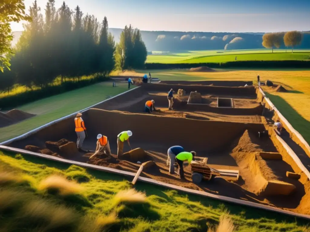 Un equipo de grandes arqueólogos descubre la historia europea en un emocionante y meticuloso sitio de excavación bajo la cálida luz del sol