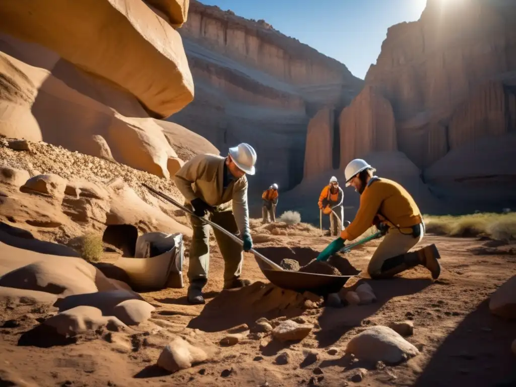 Un equipo de paleobiólogos excavando un sitio fósil, destacando la importancia de la paleobiología en la investigación