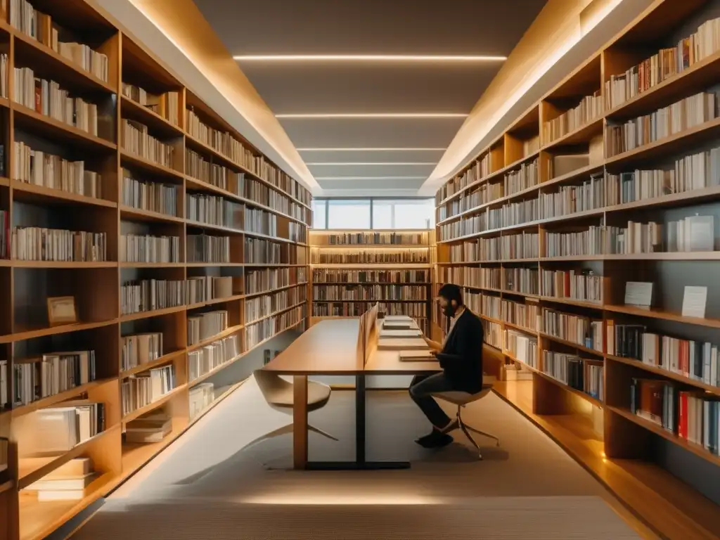 Un espacio moderno lleno de libros contemporáneos, bañado en luz natural