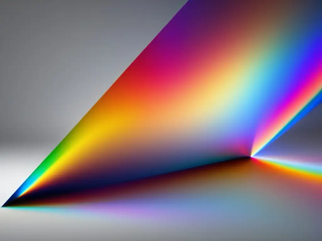 Un espectro de colores vibrantes se despliega desde un prisma, mostrando la física de la luz: reflexión, refracción y lentes