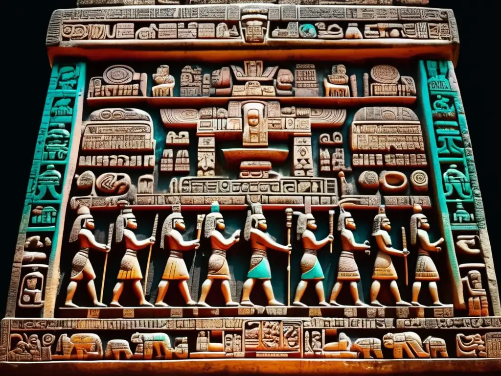 Un estela maya bien conservada con intrincados grabados y jeroglíficos