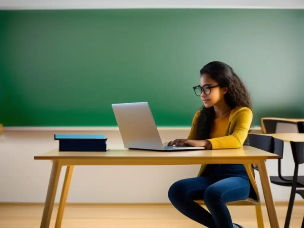 Un estudiante inmerso en un ambiente moderno y minimalista, mejora el aprendizaje en casa con tecnología y comodidad