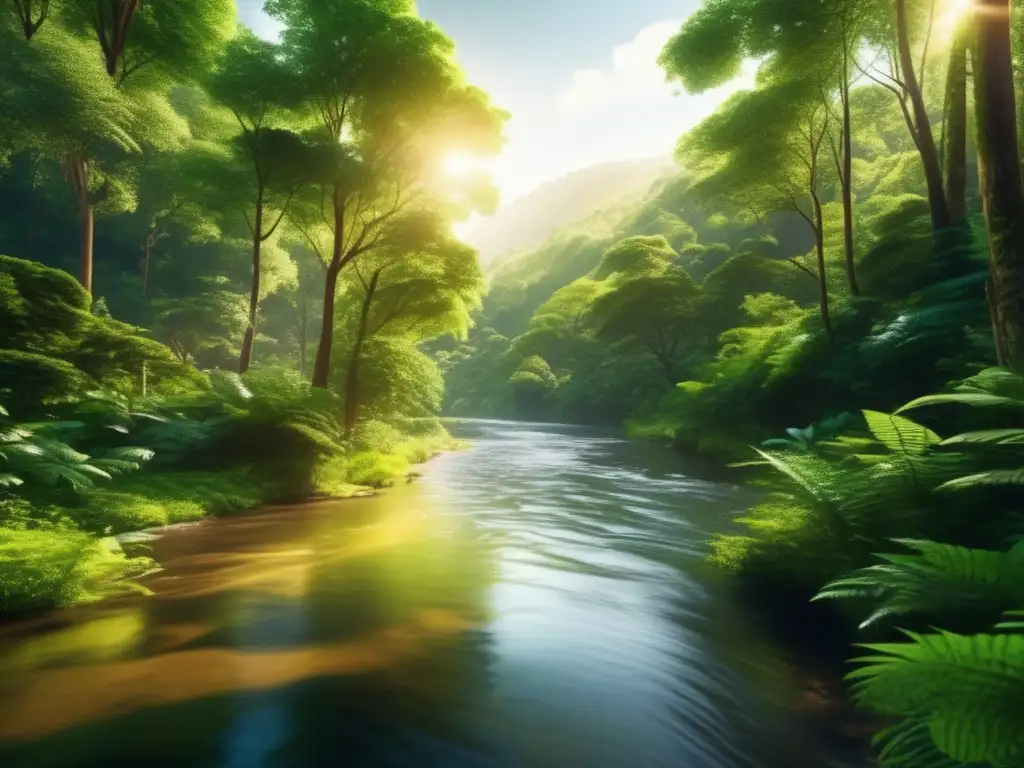 Una exuberante selva verde con un río cristalino