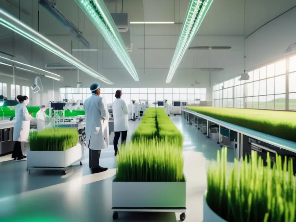 La química verde en acción: Naturaleza y ciencia en perfecta armonía Un fascinante campo verde se extiende hasta donde alcanza la vista