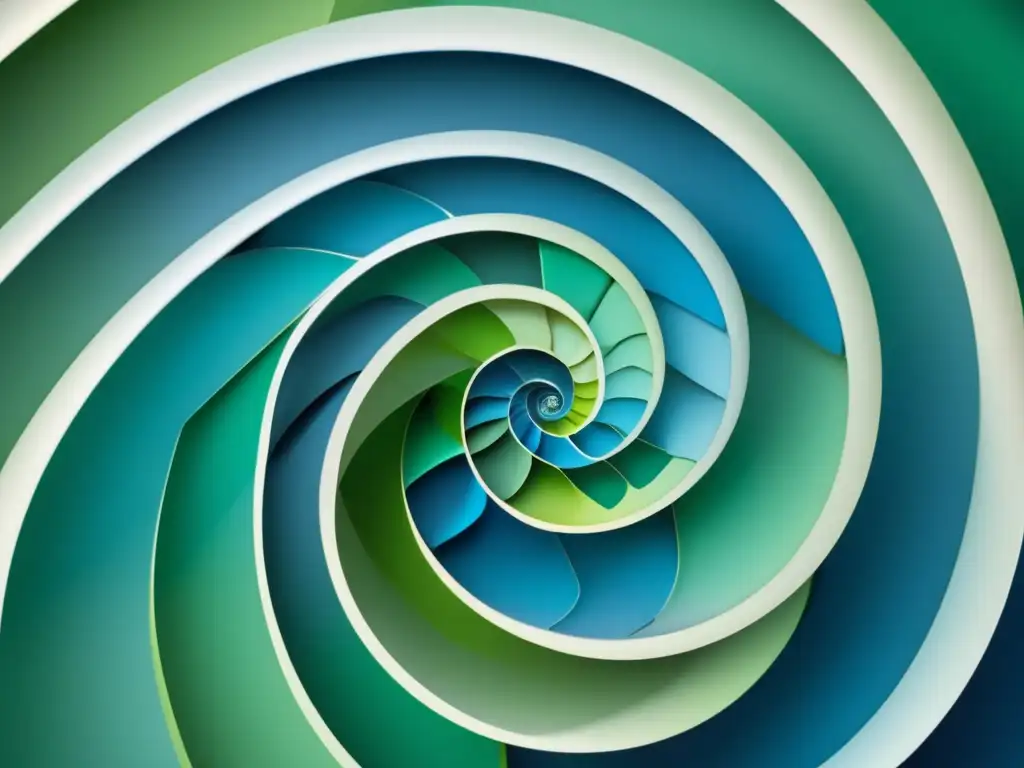 Un fascinante y cautivador espiral de Fibonacci en tonos azules y verdes