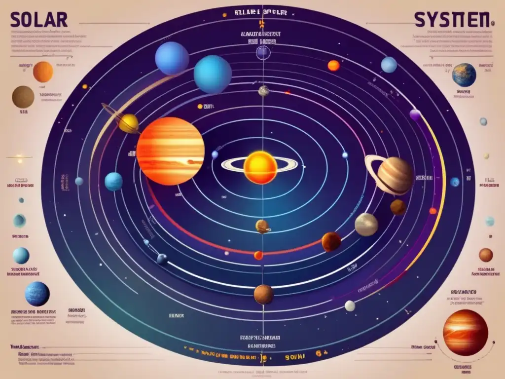 Un fascinante dibujo moderno del sistema solar con órbitas planetarias según las leyes de Kepler