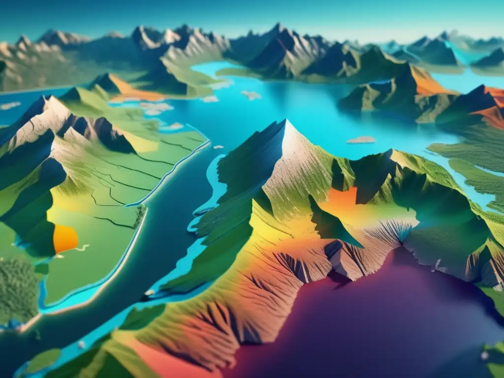 Una fascinante imagen 8k de un mapa del mundo en detalle: Montañas, ríos y costas resaltan en colores vibrantes