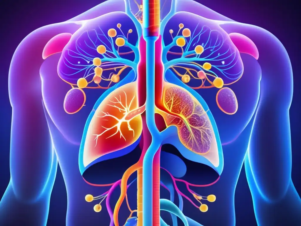 Un fascinante mapa del sistema endocrino humano, con colores vibrantes y líneas nítidas