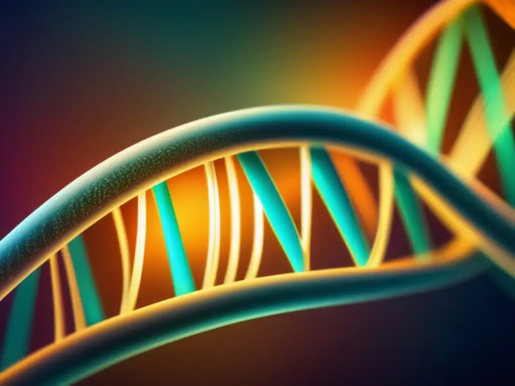 Un fascinante y moderno retrato de una estructura de doble hélice de ADN, con colores vibrantes y detalles intrincados